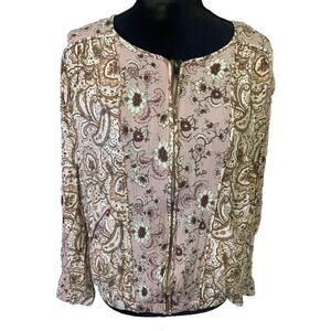 Umgee Jacket Womens Medium M Pink Floral Paisley Boho Zip Up Long Sleeve Bomber